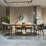 Rose Gold Metal Dining Table with Dark Polished Stone Top and Sculptural Cabriole Legs
